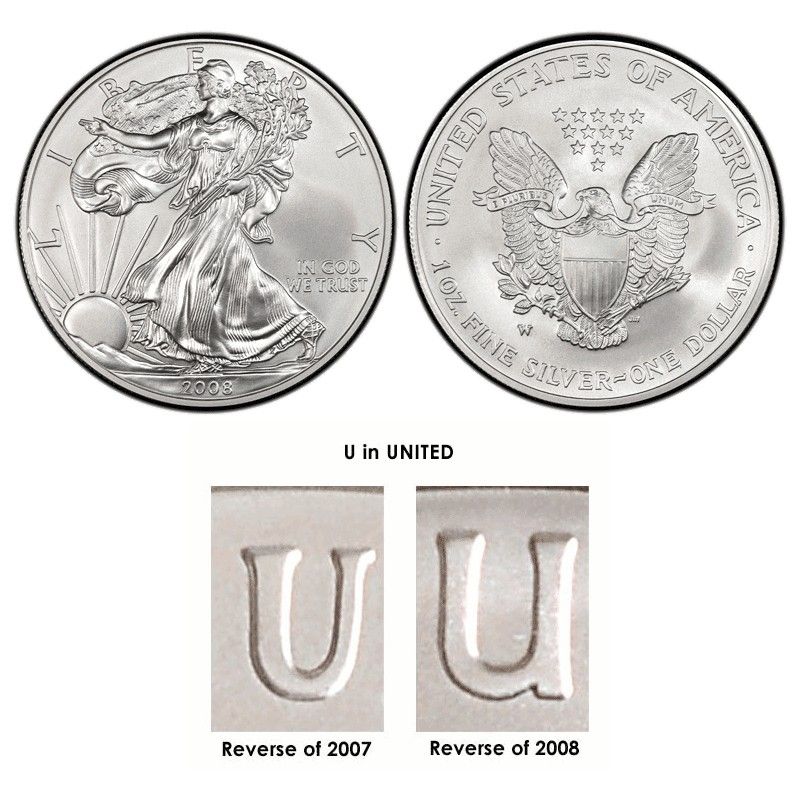 2008-W U.S. Reverse of 2007 Silver Eagle Dollar - $474